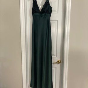 dark green satin evening dress, size 4, excellent condition